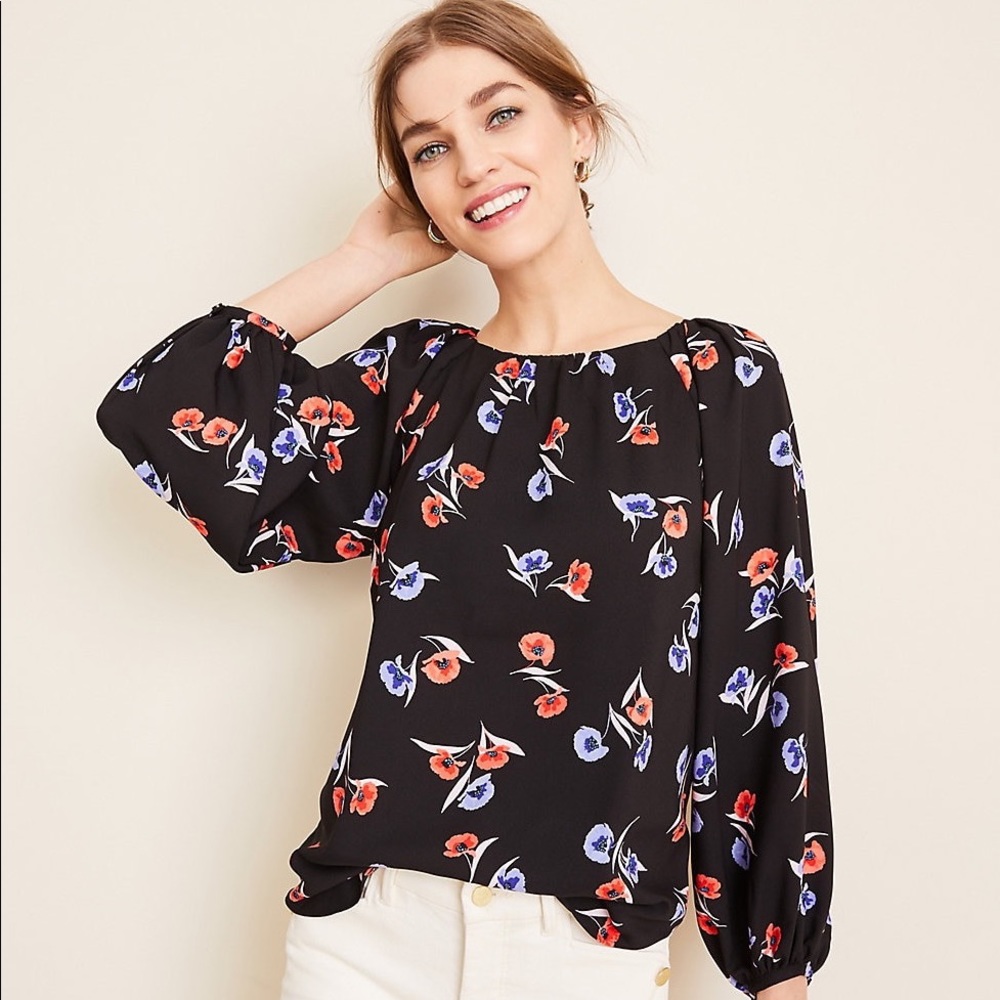 NWT Ann Taylor Multicolored Shirred Neck Blouse